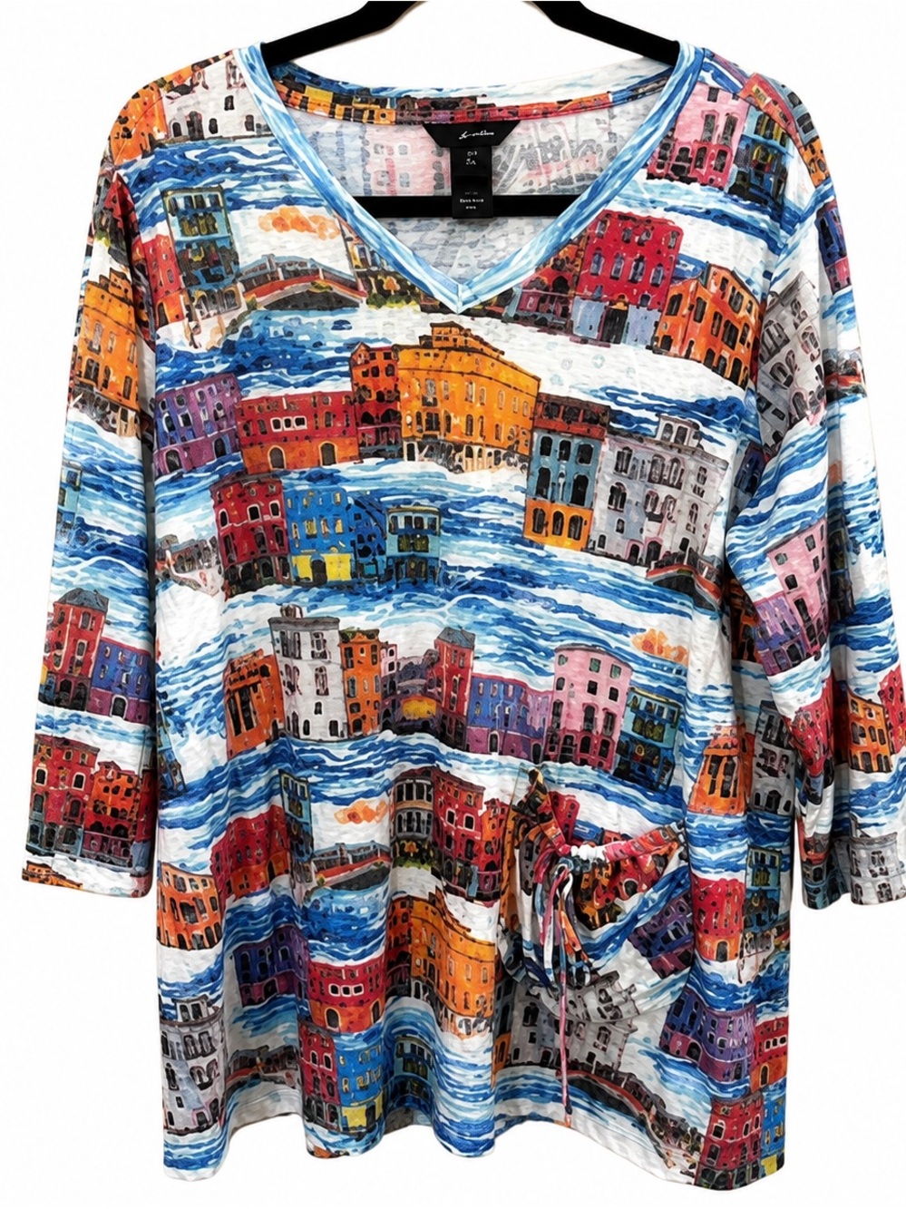 Ali Miles Multicolor V-Neck Cityscape Print Tunic